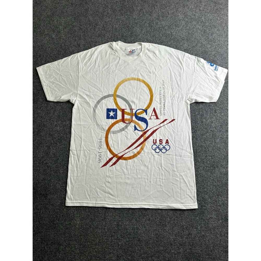 Vintage 1996 USA Olympics Centennial USOC Graphic T Shirt Hanes, Size XL